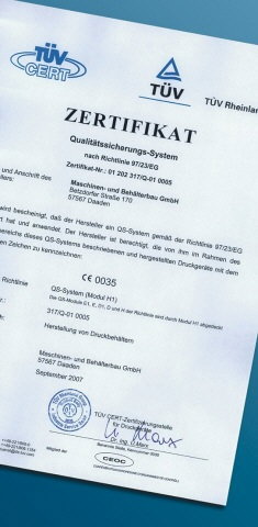 TÜV zertifikat für Druckluftbehälter